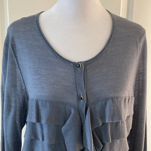 Ann Taylor large cardigan blue button down ruffles - Picture 4 of 11